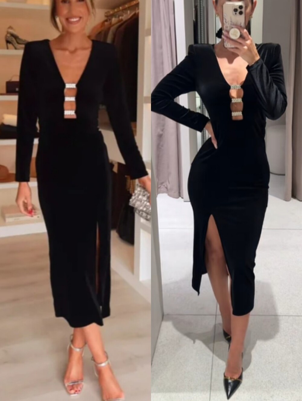 Zara VELVET JEWEL SLIT BLACK MIDI DRESS SIZE XS